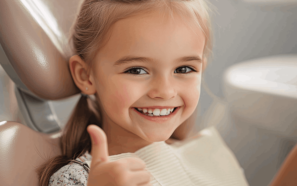 lächelndes Mädchen mit Daumen hoch